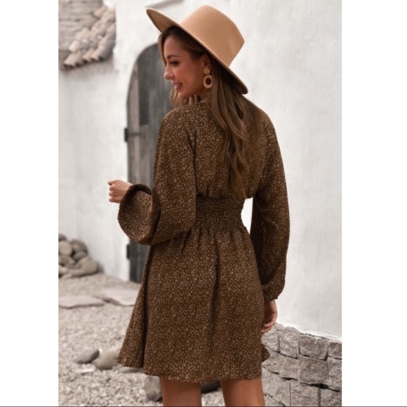 Boho Brown Floral Long Sleeves Dress - Picture 5 of 6